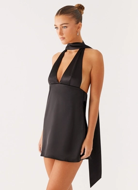 Relaxed Finish Feather Light Alicia Satin Halter Mini Dress - Black