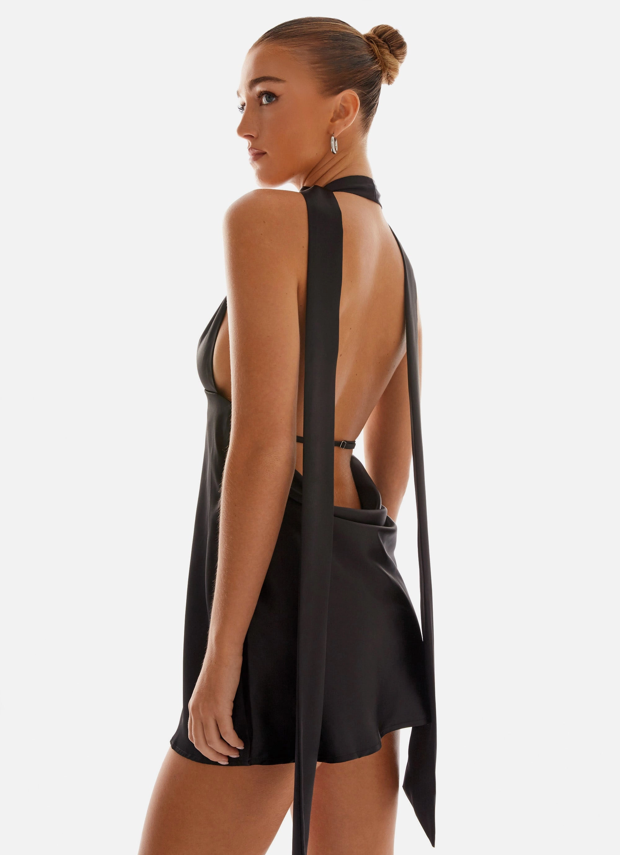 Alicia Satin Halter Mini Dress - Black Stylish Touch