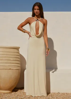 Mistlight Cowl Maxi Dress - Yellow Side Ruching