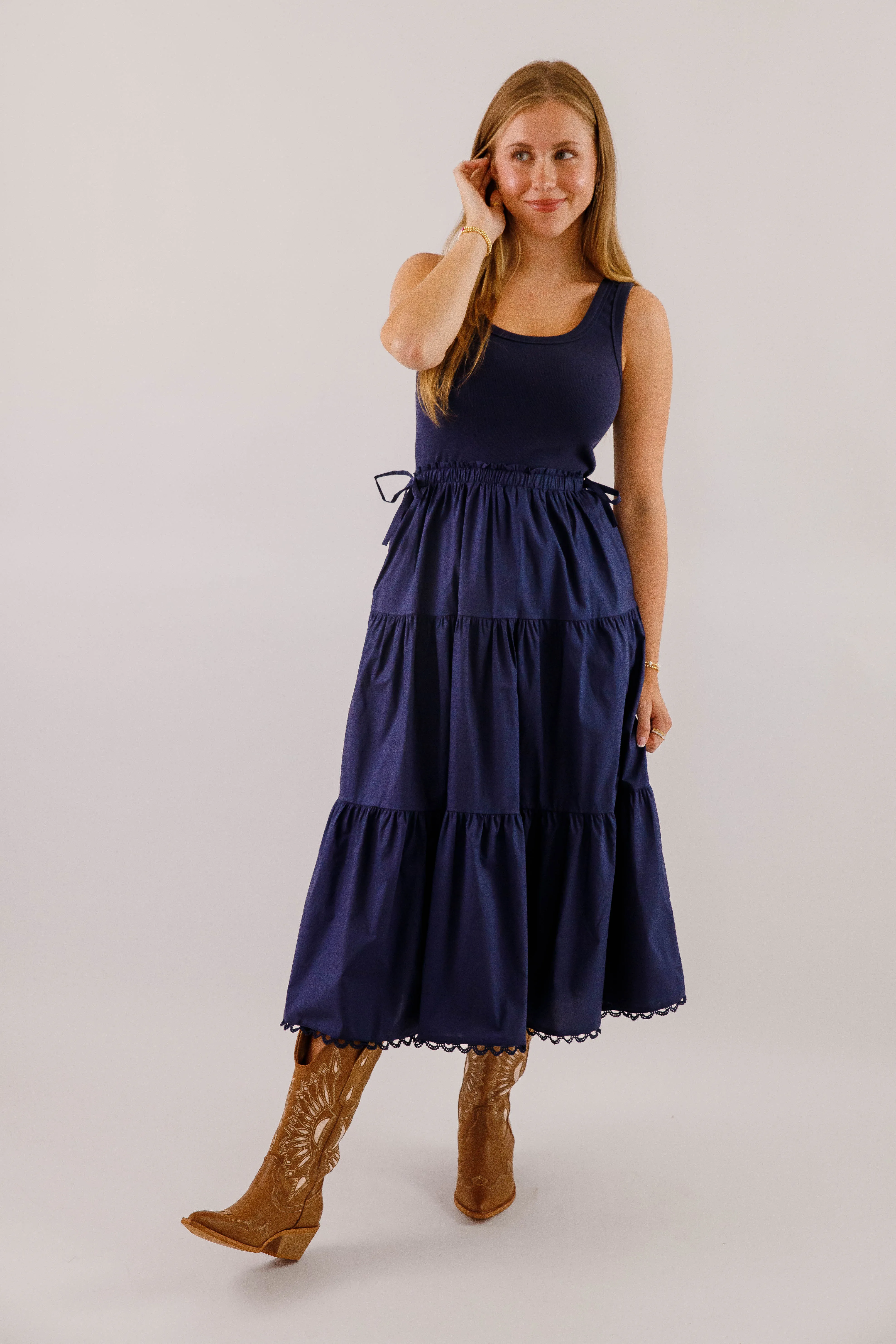 All Thanks To Me Midi Dress Contrast-Panel Romantic Bloom