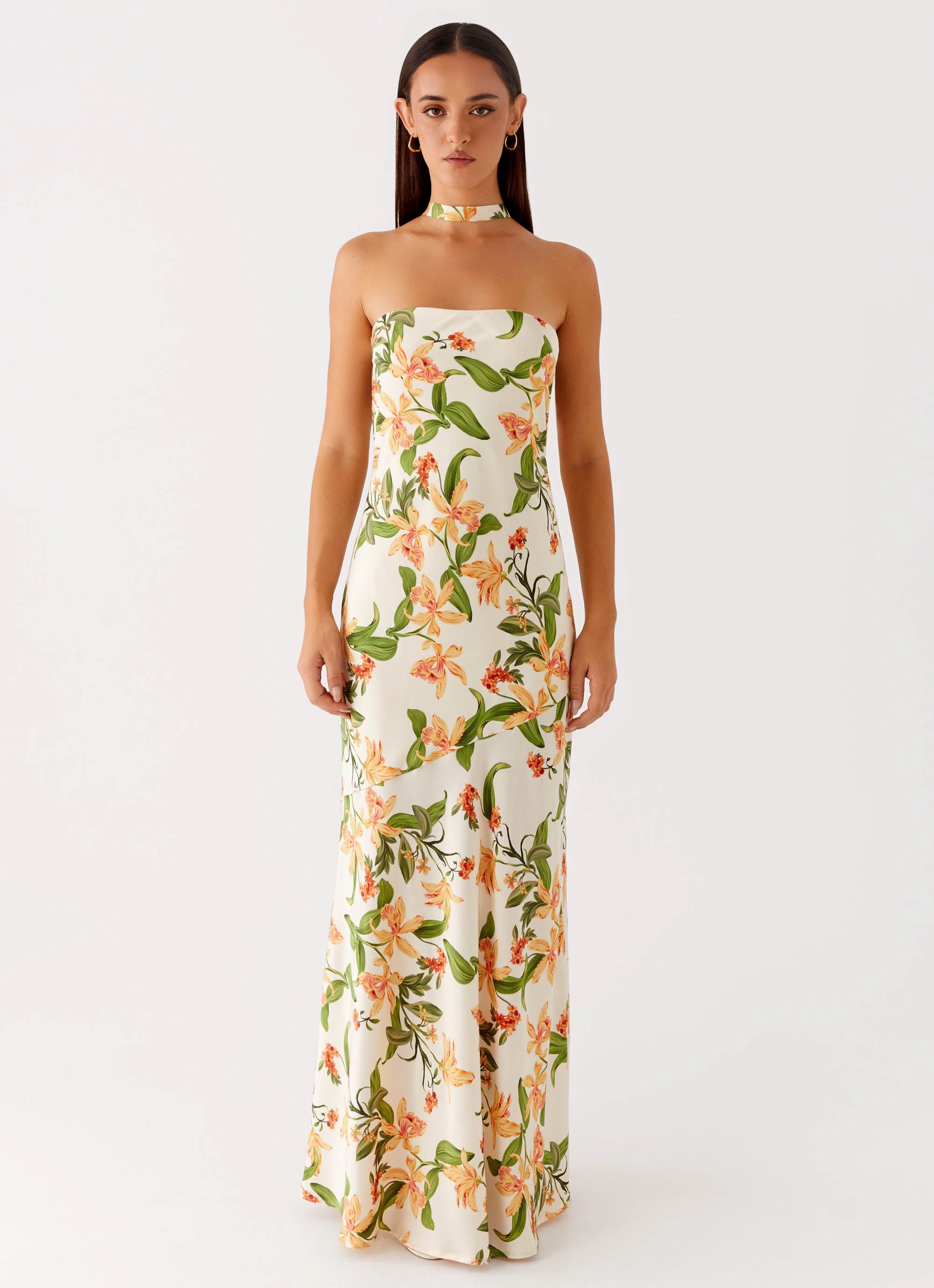 Gender Inclusive Damali Satin Maxi Dress - Floral Print