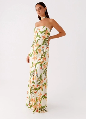 Damali Satin Maxi Dress - Floral Print Beadwork Urban Chic