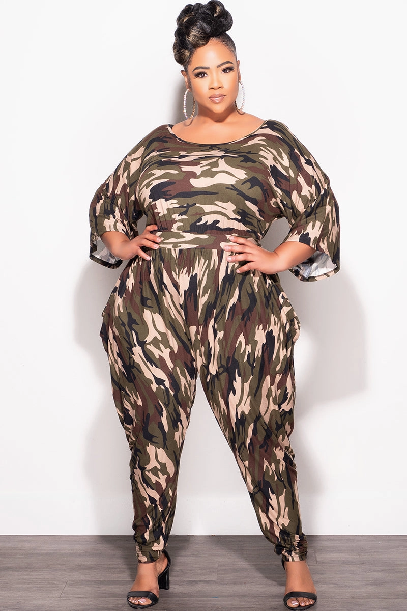 NonSlipInnerGrip Final Sale Plus Size Jumpsuit with Harem Effect in Camo Print