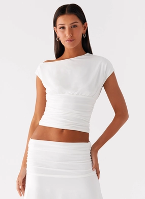 Liana Asymmetrical Top - White Basic Dress