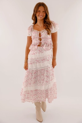 Floral Whispers Midi Skirt Stain Resistant Comfortable Style