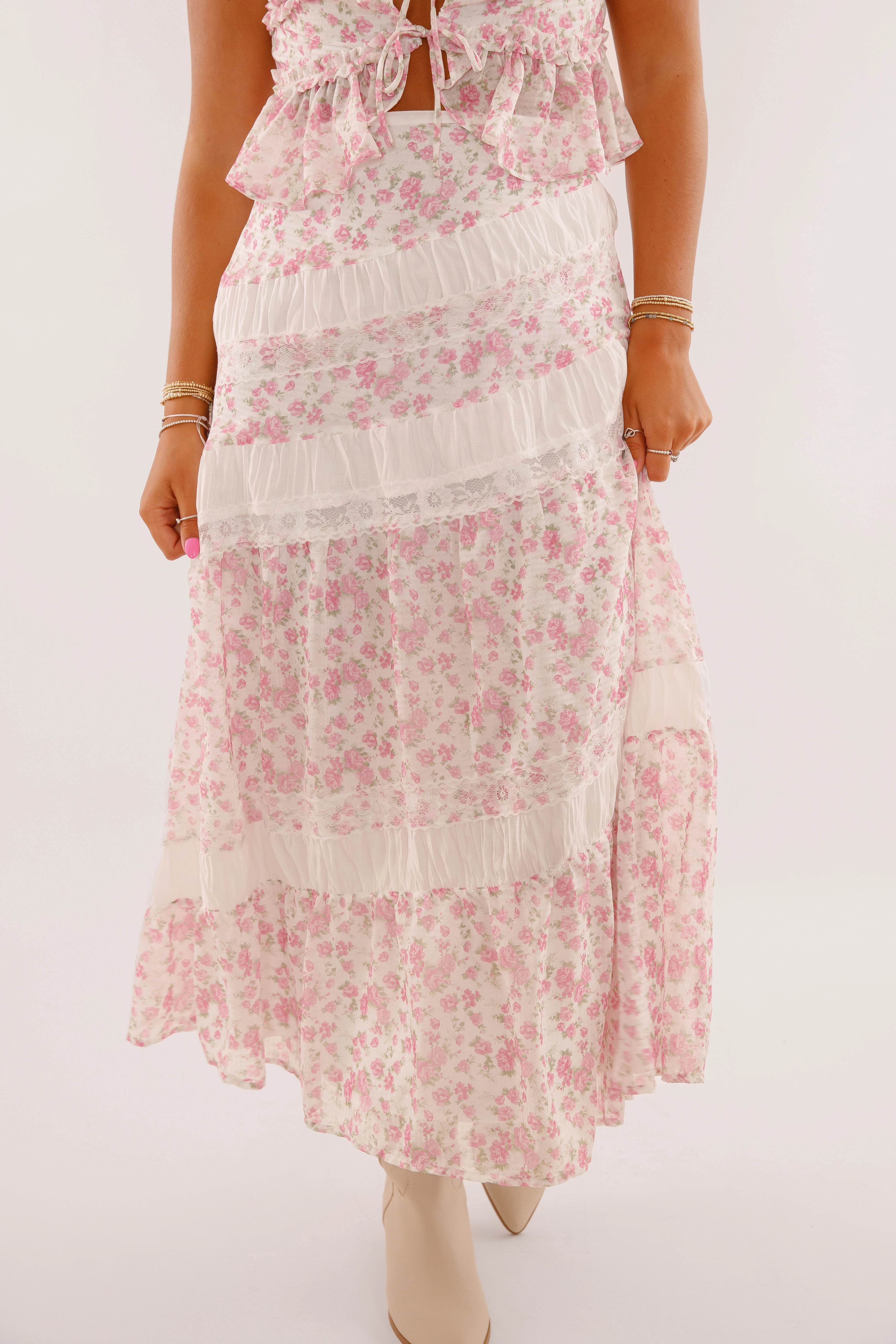 Floral Whispers Midi Skirt Stretch Movement CompressionSupport
