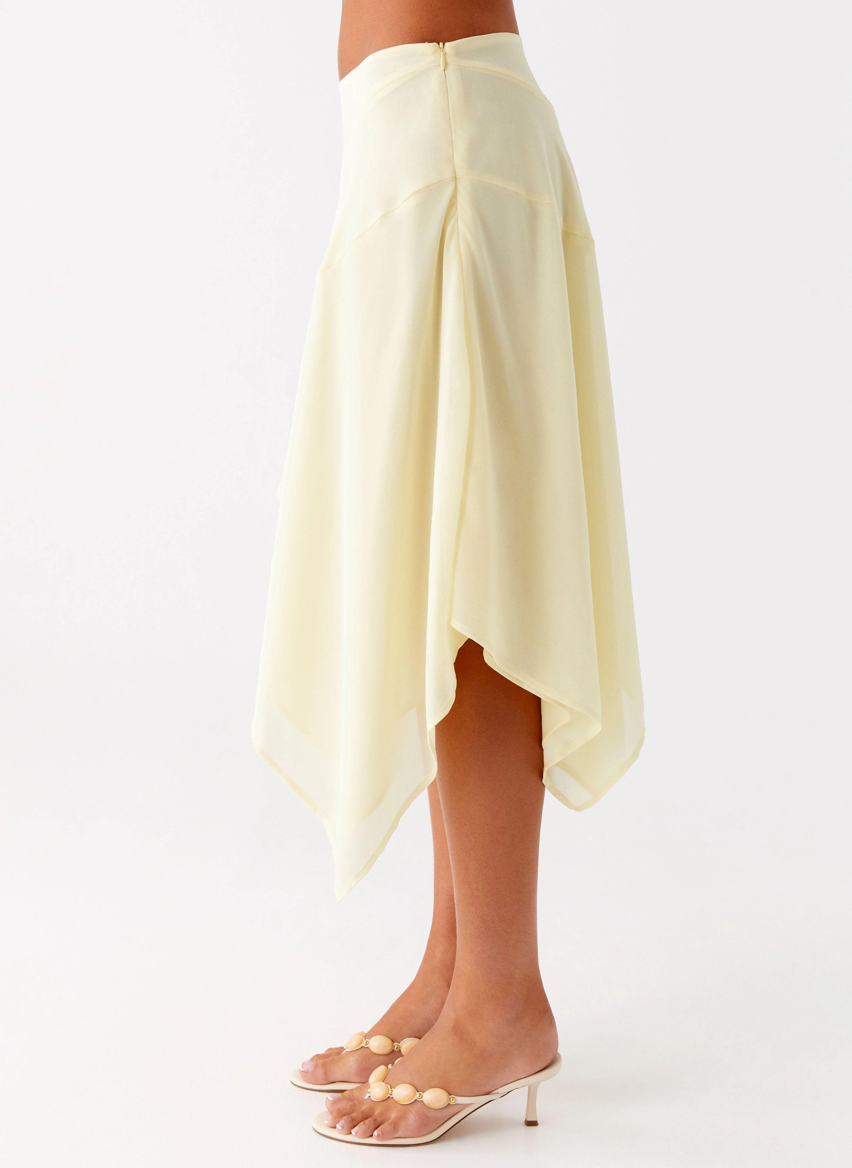 Anti Pilling Surface Kia Low Rise Asymmetrical Midi Skirt - Yellow