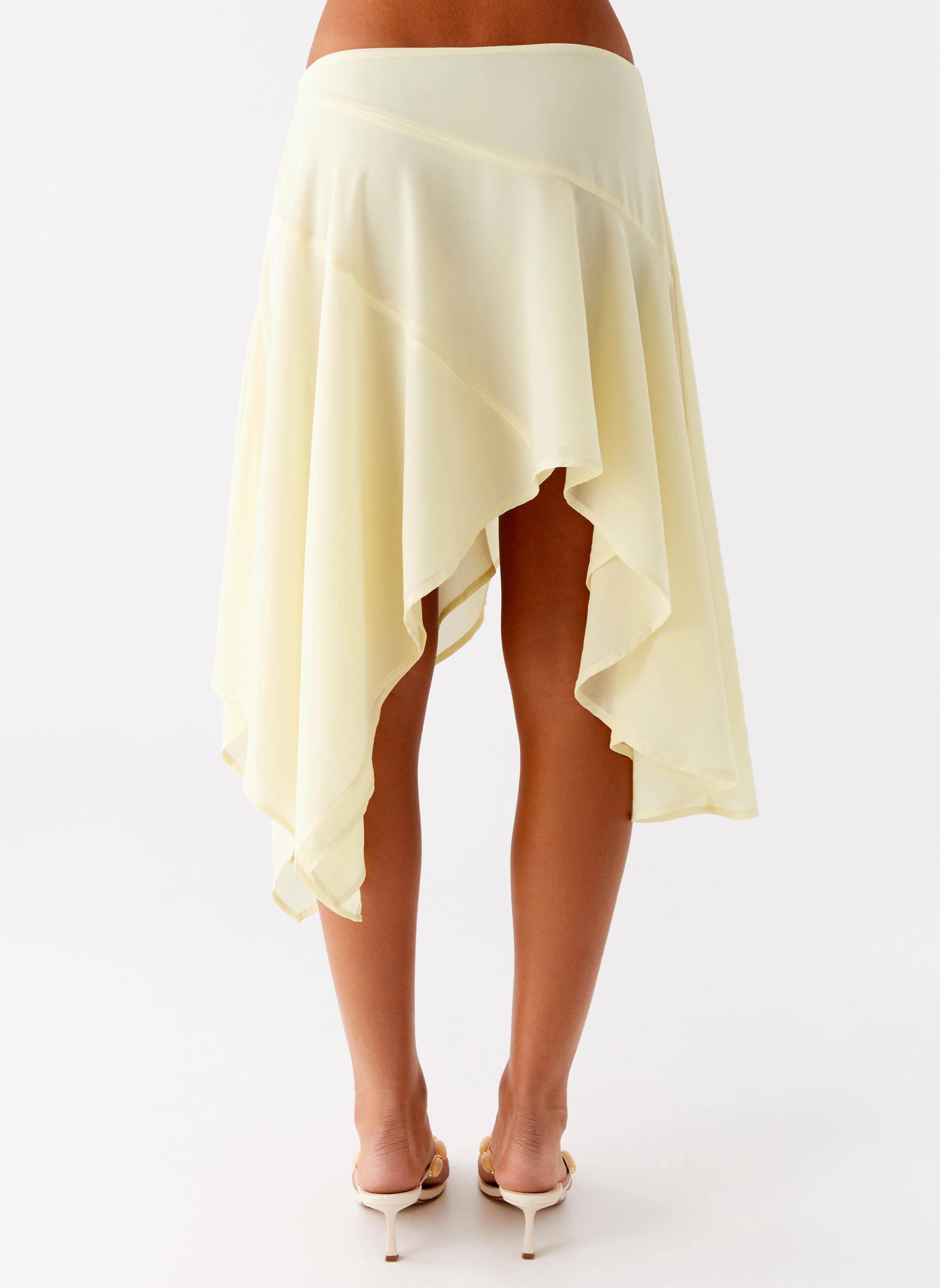 Kia Low Rise Asymmetrical Midi Skirt - Yellow Chafe-Free Fit Body Contour
