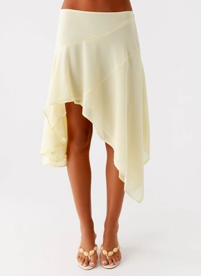 Kia Low Rise Asymmetrical Midi Skirt - Yellow Tear Resistant Travel Ready Fit