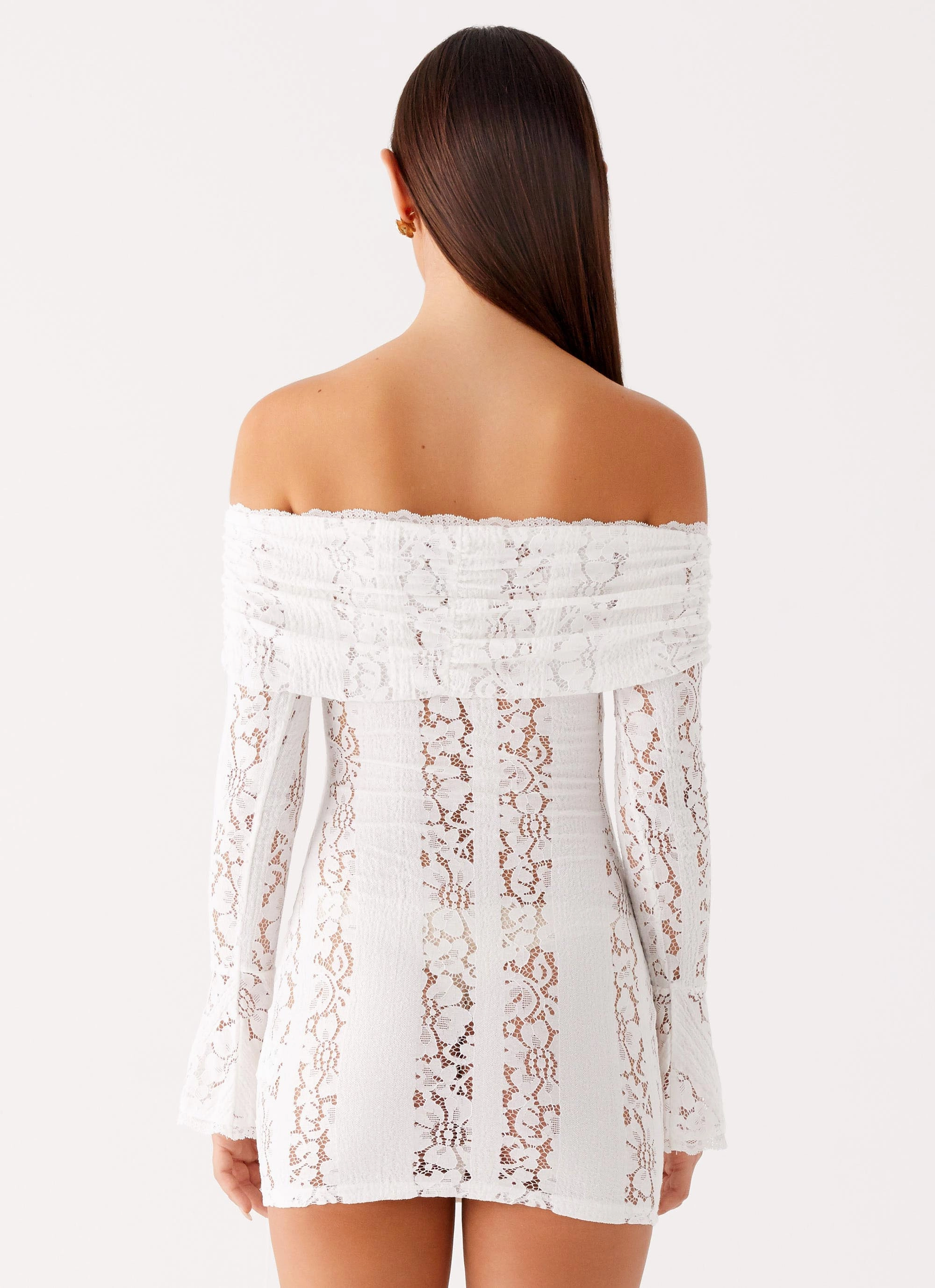Syvanna Lace Mini Dress - White Lace-Trim