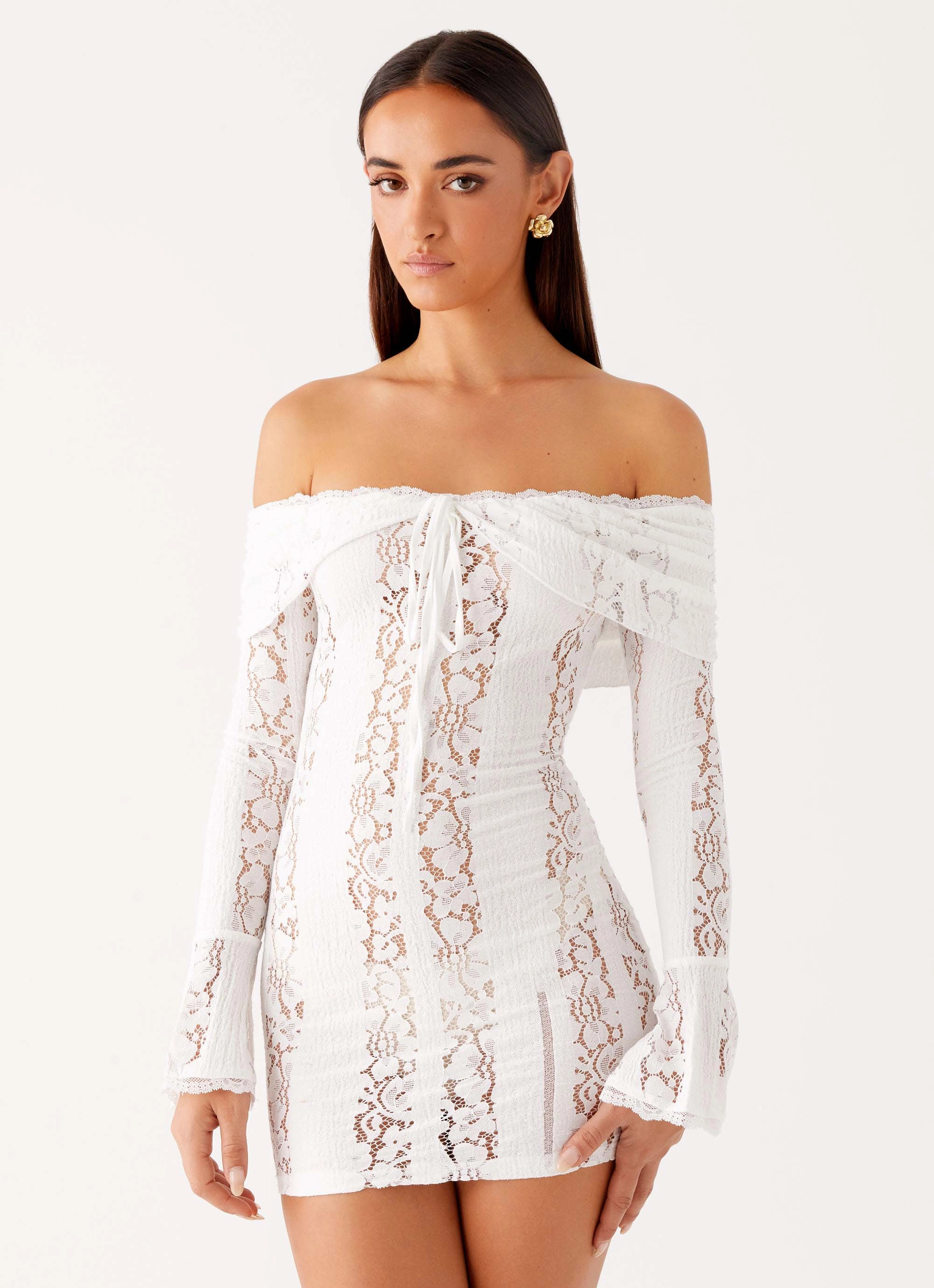V Neckline Syvanna Lace Mini Dress - White