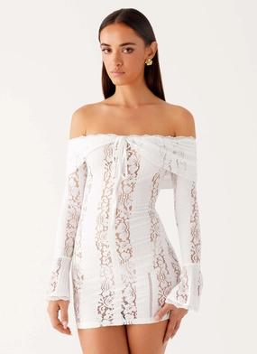 V Neckline Syvanna Lace Mini Dress - White