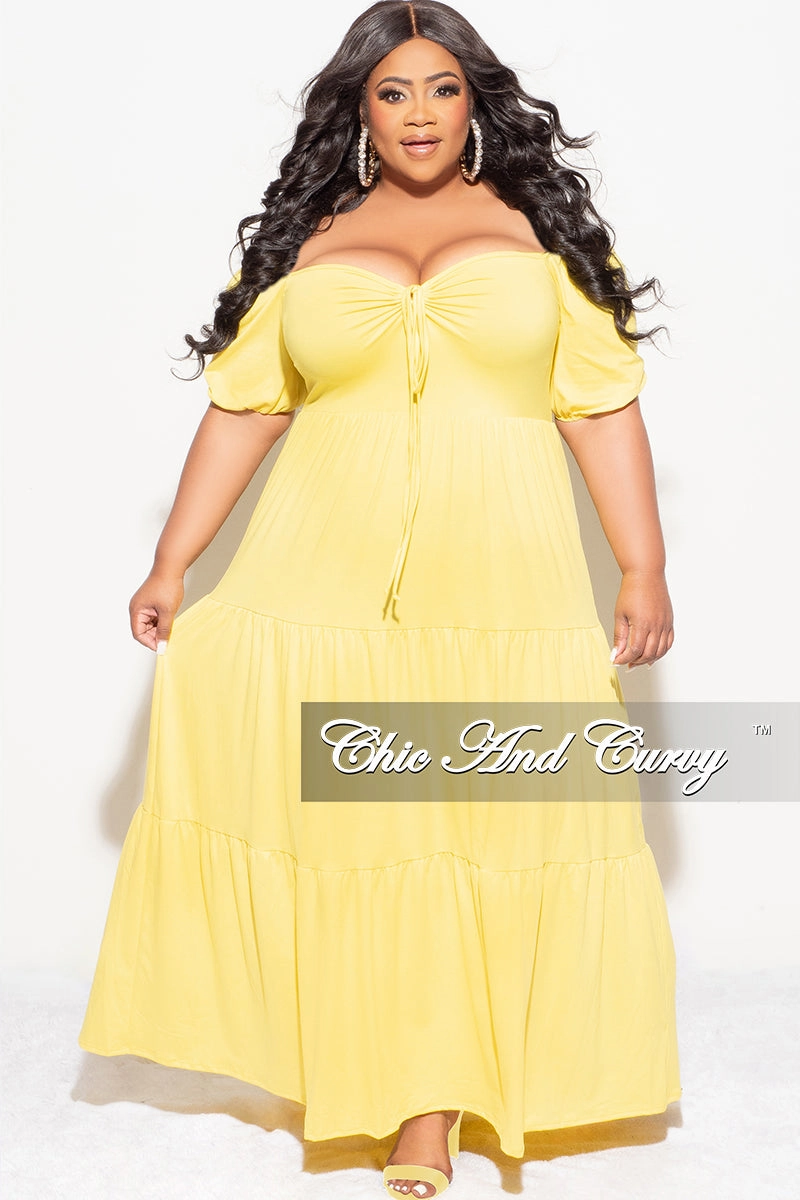 Final Sale Plus Size Short Sleeve Tiered Maxi Dress in Yellow NonSlipGrip