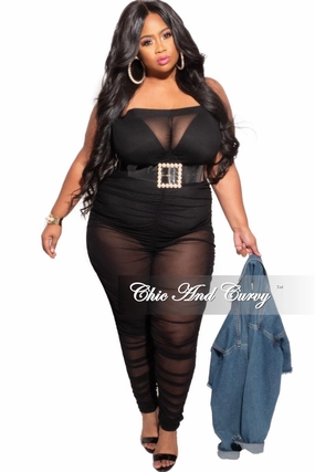 Final Sale Plus Size Strapless Mesh Jumpsuit in Black simple design