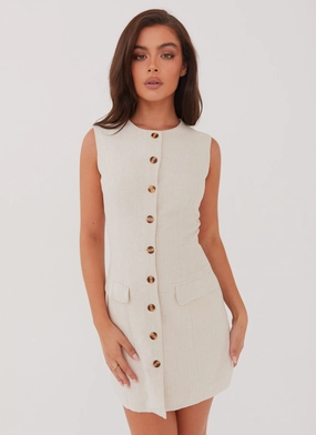 Castello Fiore Linen Mini Dress - Oatmeal Layered Fit Versatile party outfit