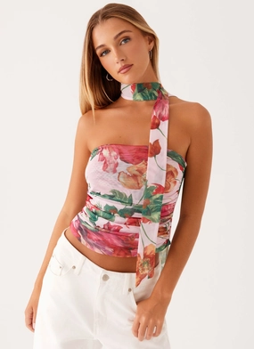 Eco Friendly Dye Midweight Four Way Stretch Hot Like Me Scarf Top - Pink Floral