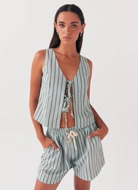 Allania Linen Shorts - Coastal Stripe Tailored Wear