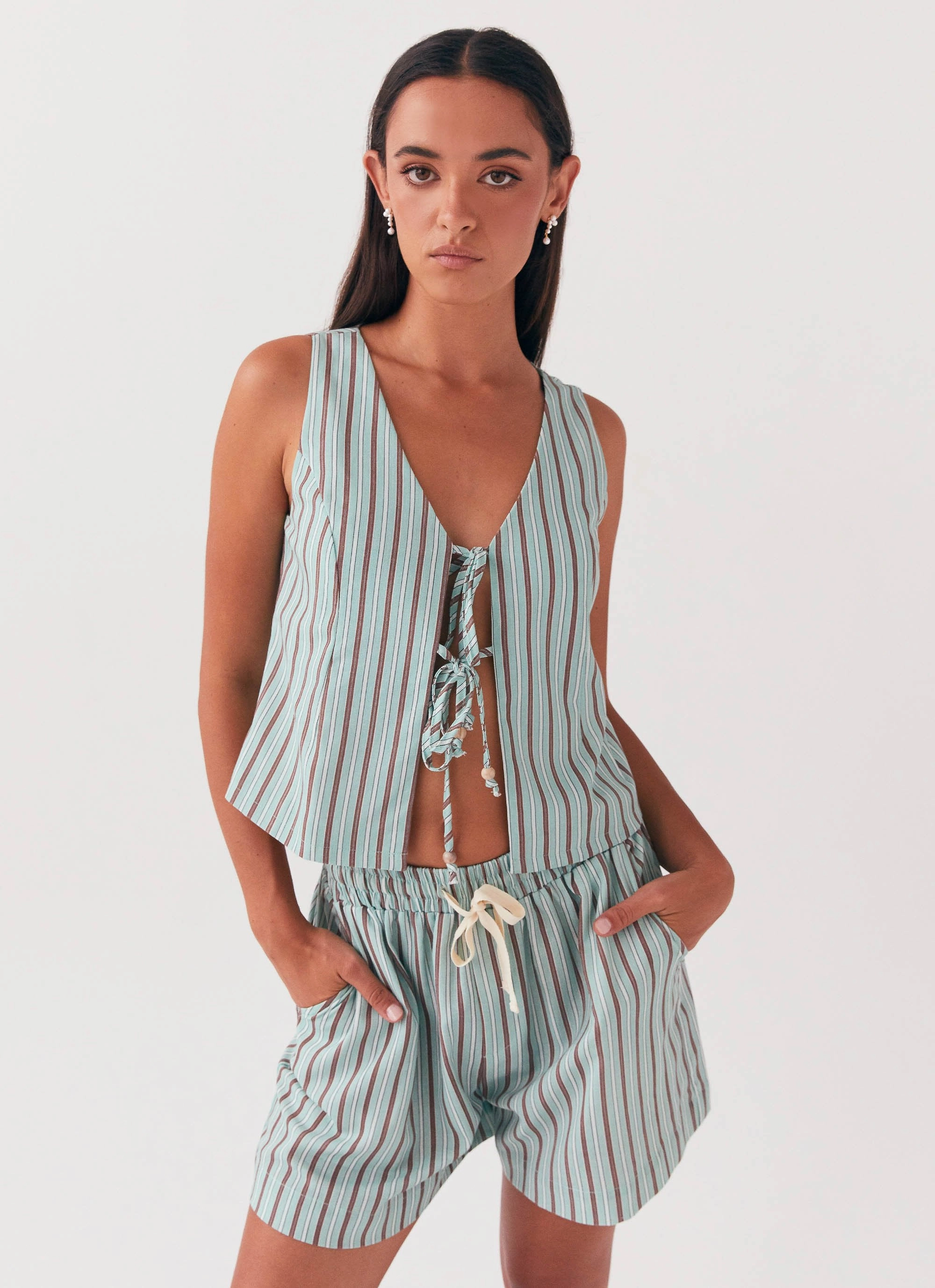 Allania Linen Shorts - Coastal Stripe Tailored Wear