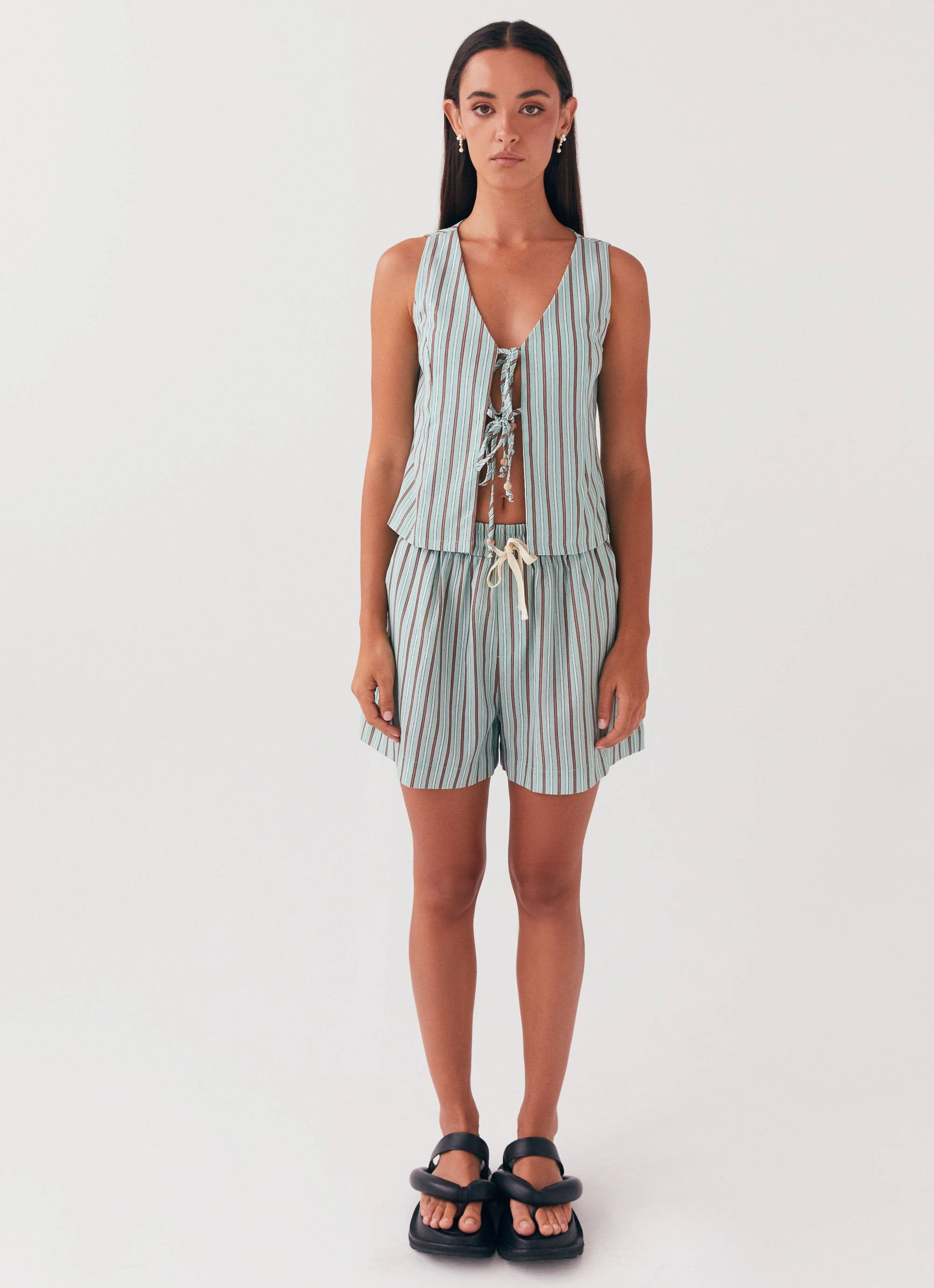 Allania Linen Shorts - Coastal Stripe Mesh Lined