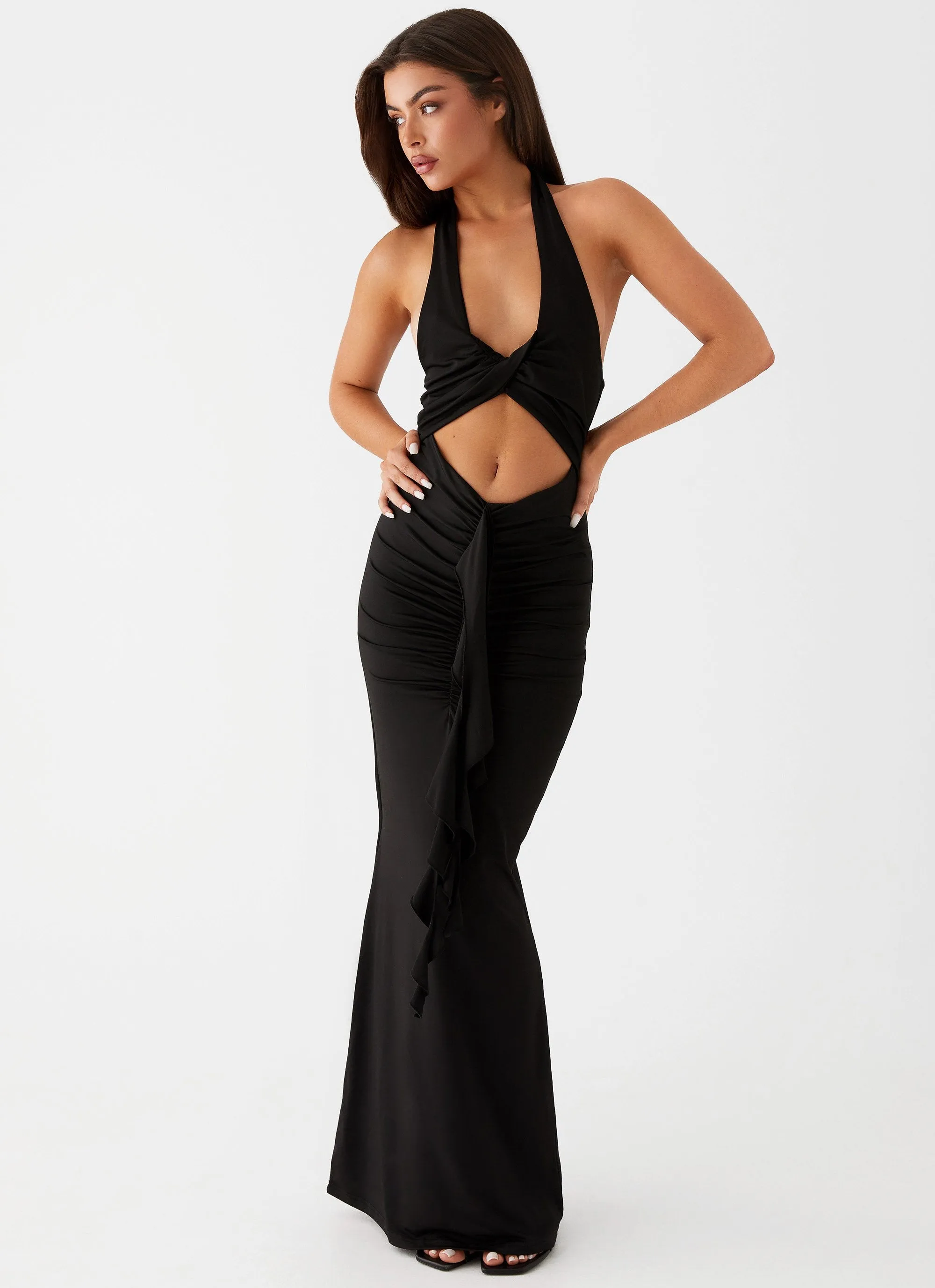 Allanna Frill Maxi Dress - Black Feminine Charm Tailored Layers