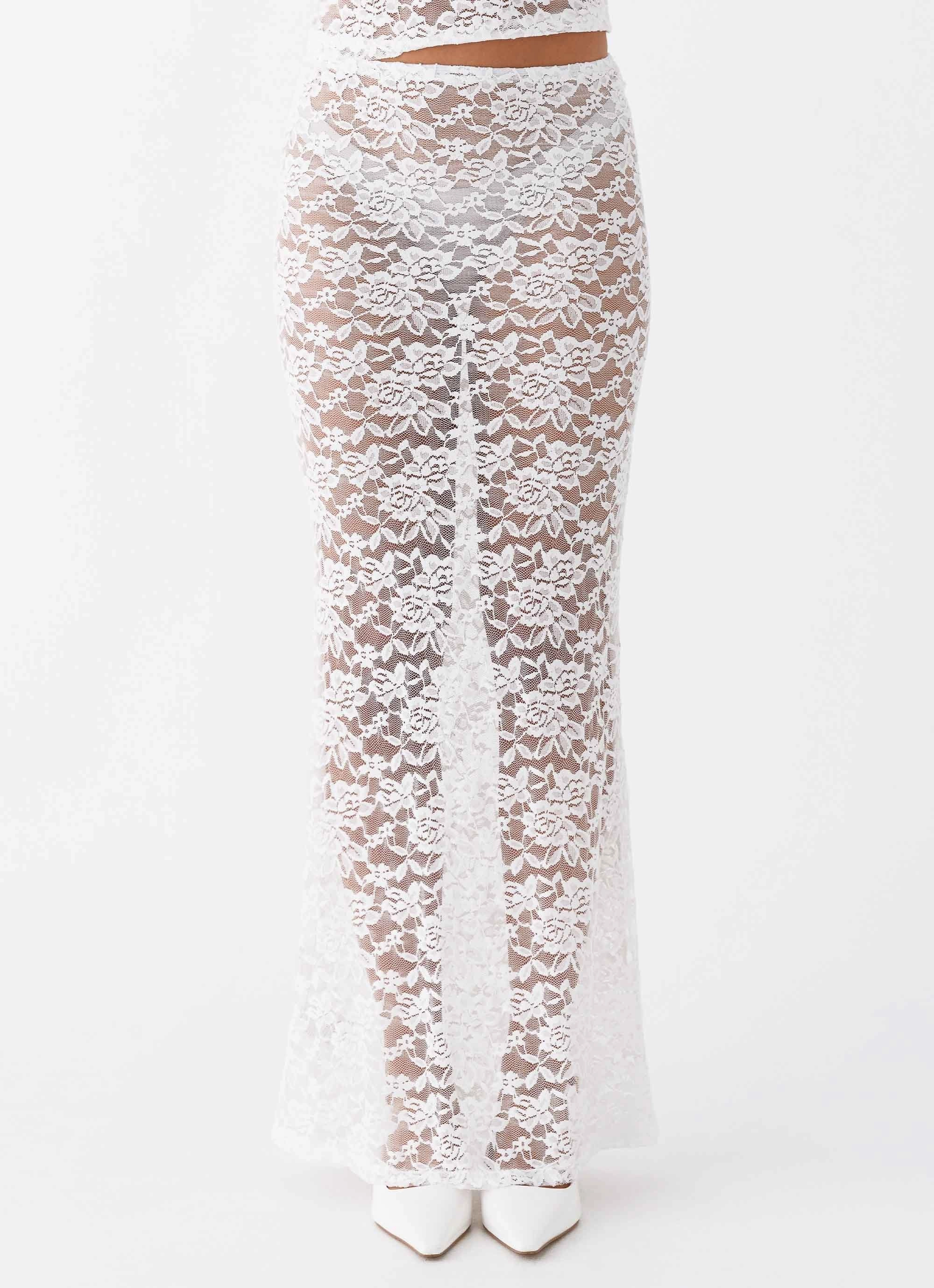 Zephyra Lace Maxi Skirt - White Double Stitch Reinforcement