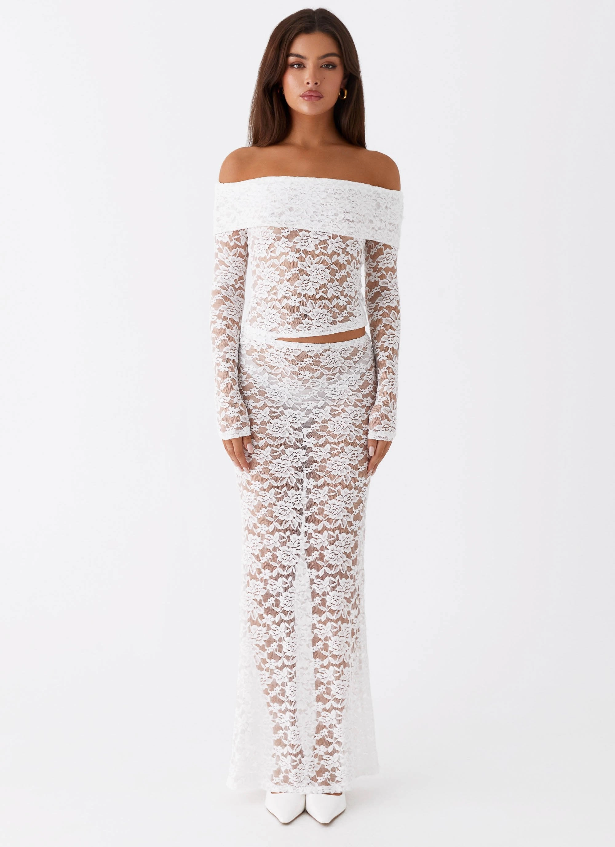 Packable Feature Clean Lines Zephyra Lace Maxi Skirt - White