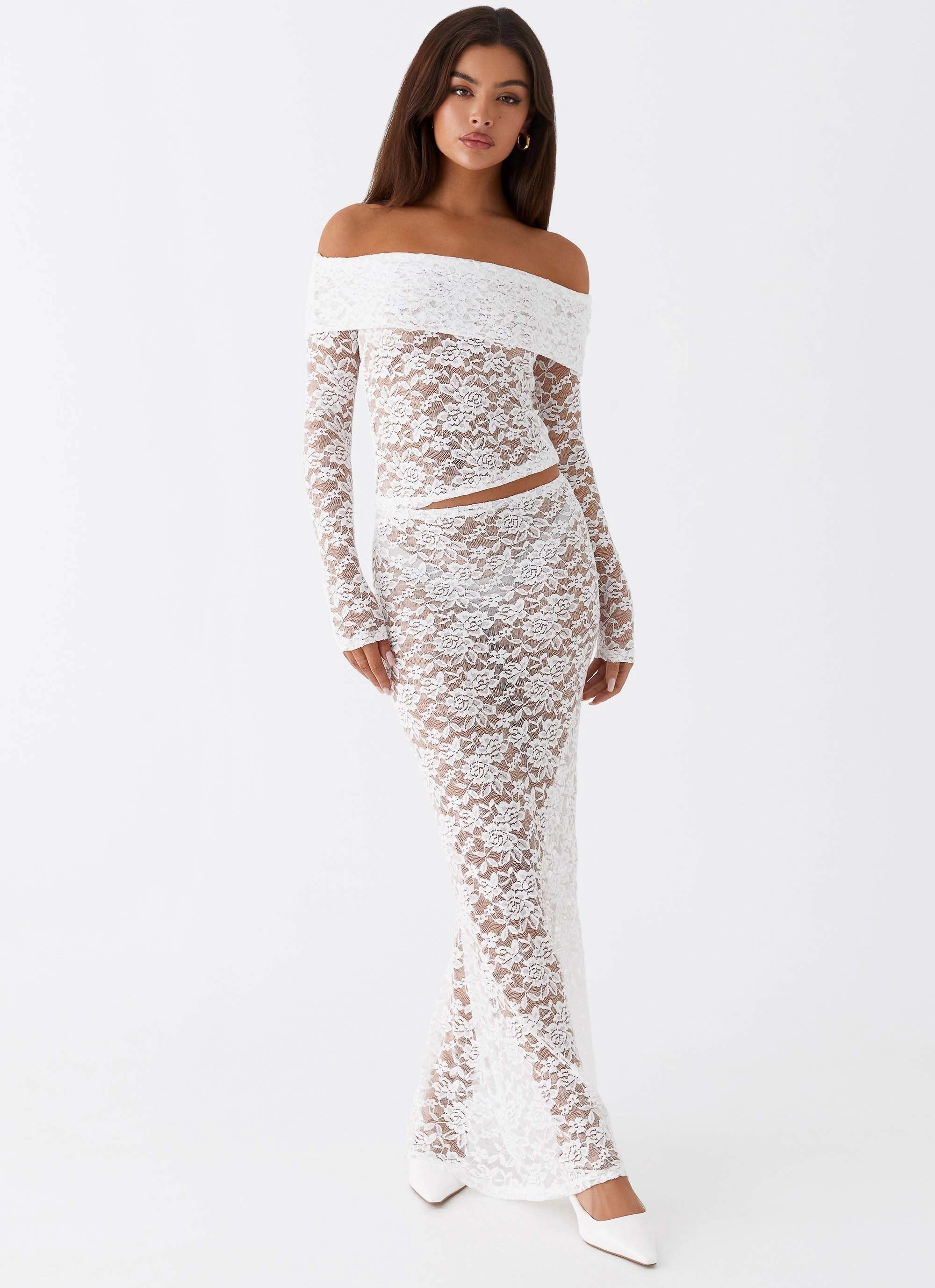 Sporty Touch Zephyra Lace Maxi Skirt - White