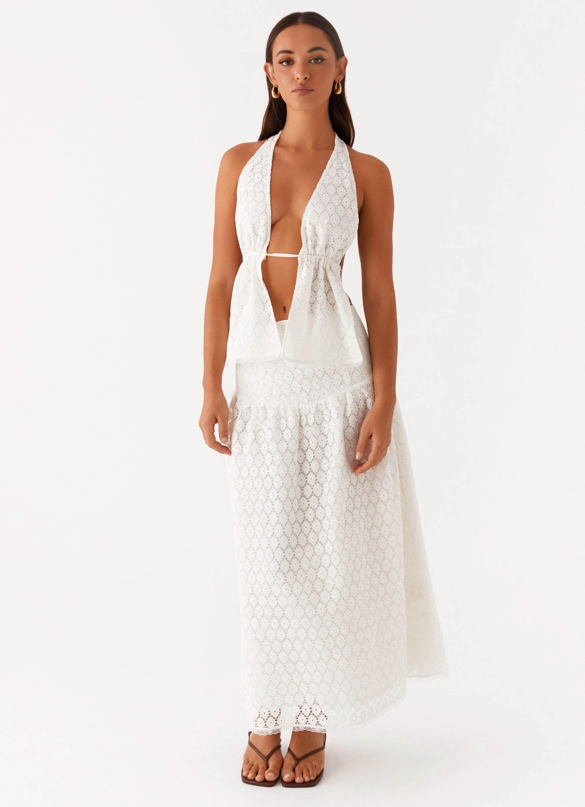 Indiana Halter Tie Top - White Stretchable Material Fade Resistant Coating