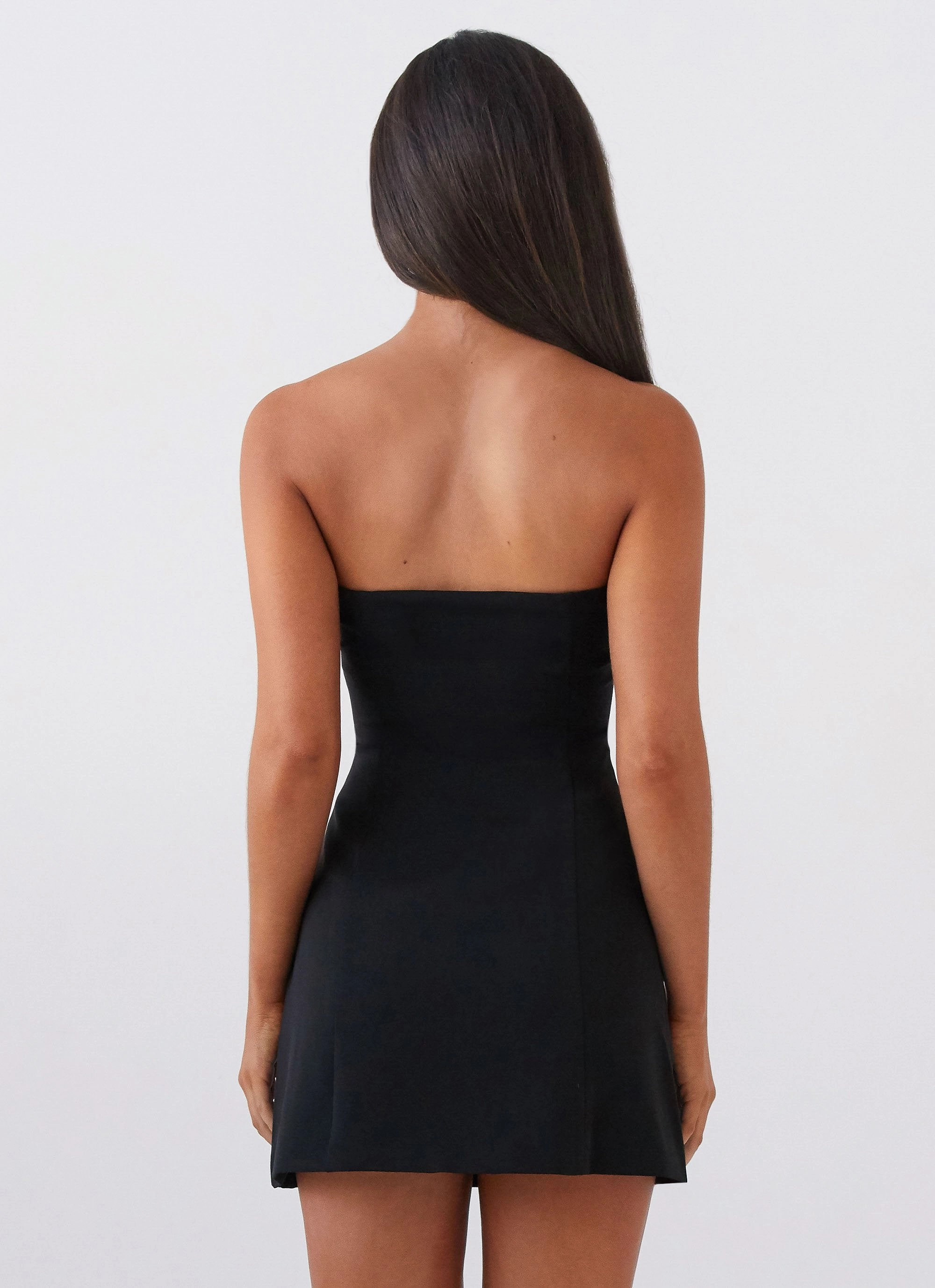 Allora Strapless Mini Dress - Black Chic formal attire Work or Casual
