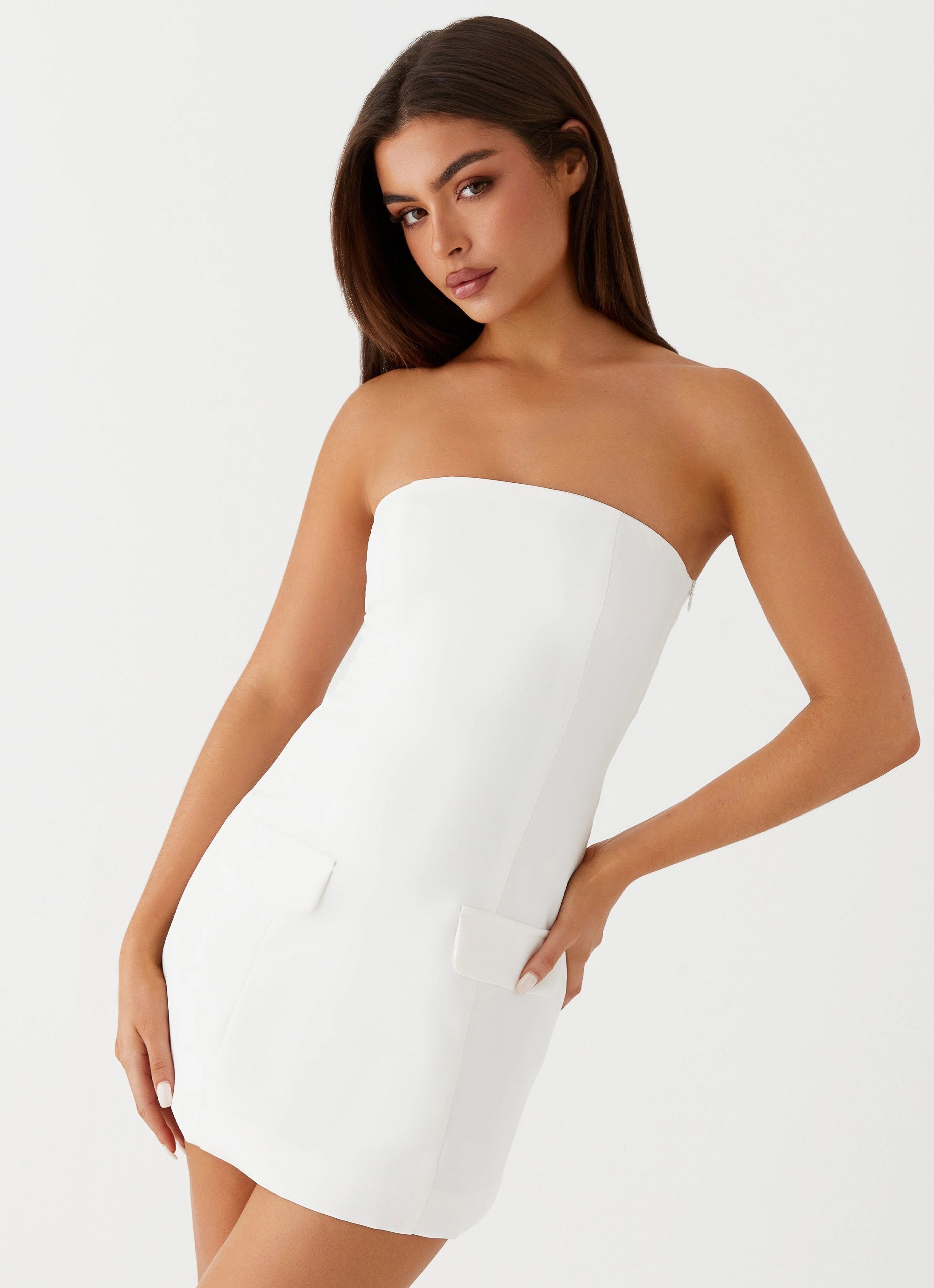 Panelled-Design Lightweight Layer Allora Strapless Mini Dress - White