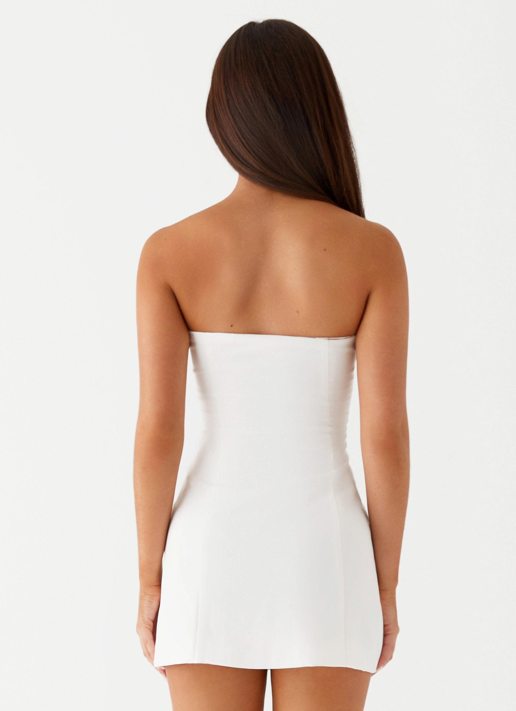 Wedding guest Travel piece Allora Strapless Mini Dress - White