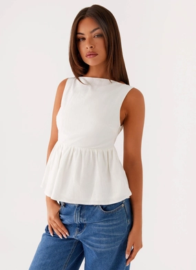Sallie Linen Top - White Ventilated Panels