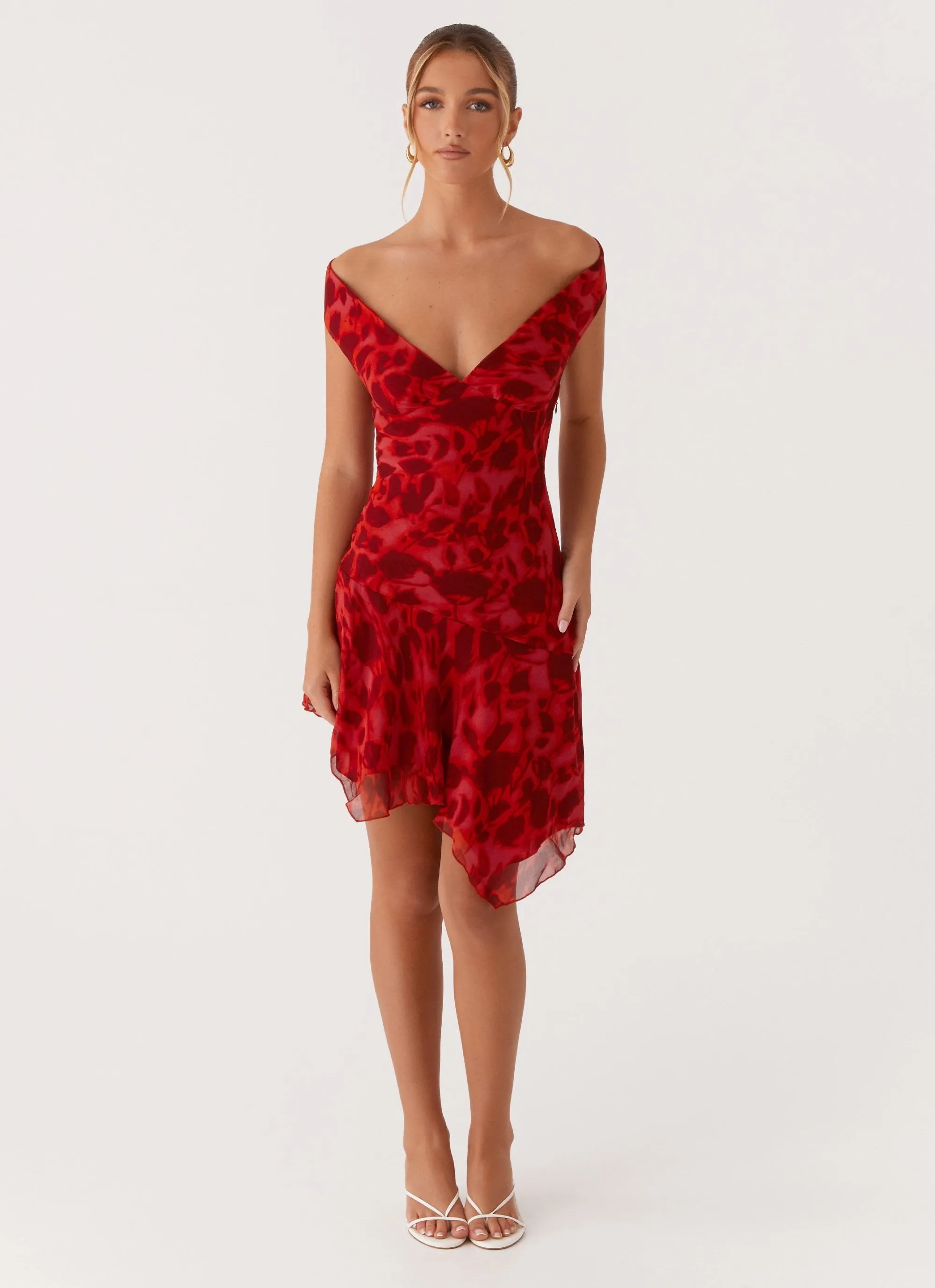 Alma Mini Dress - Deep Red Floral Lightweight Workwear