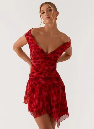 Alma Mini Dress - Deep Red Floral Clean Lines