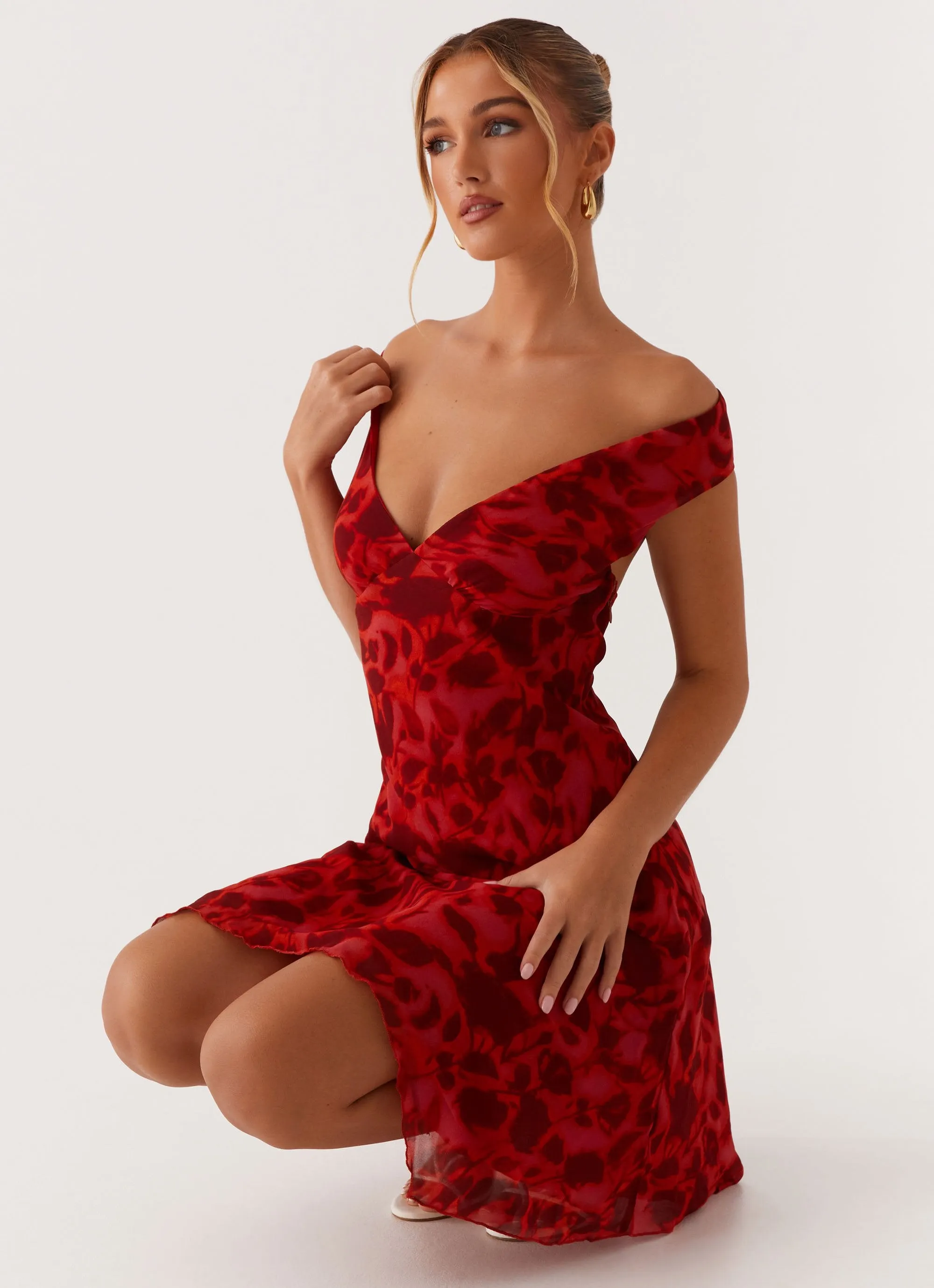 Alma Mini Dress - Deep Red Floral Everyday Comfort Wear All Fitwear