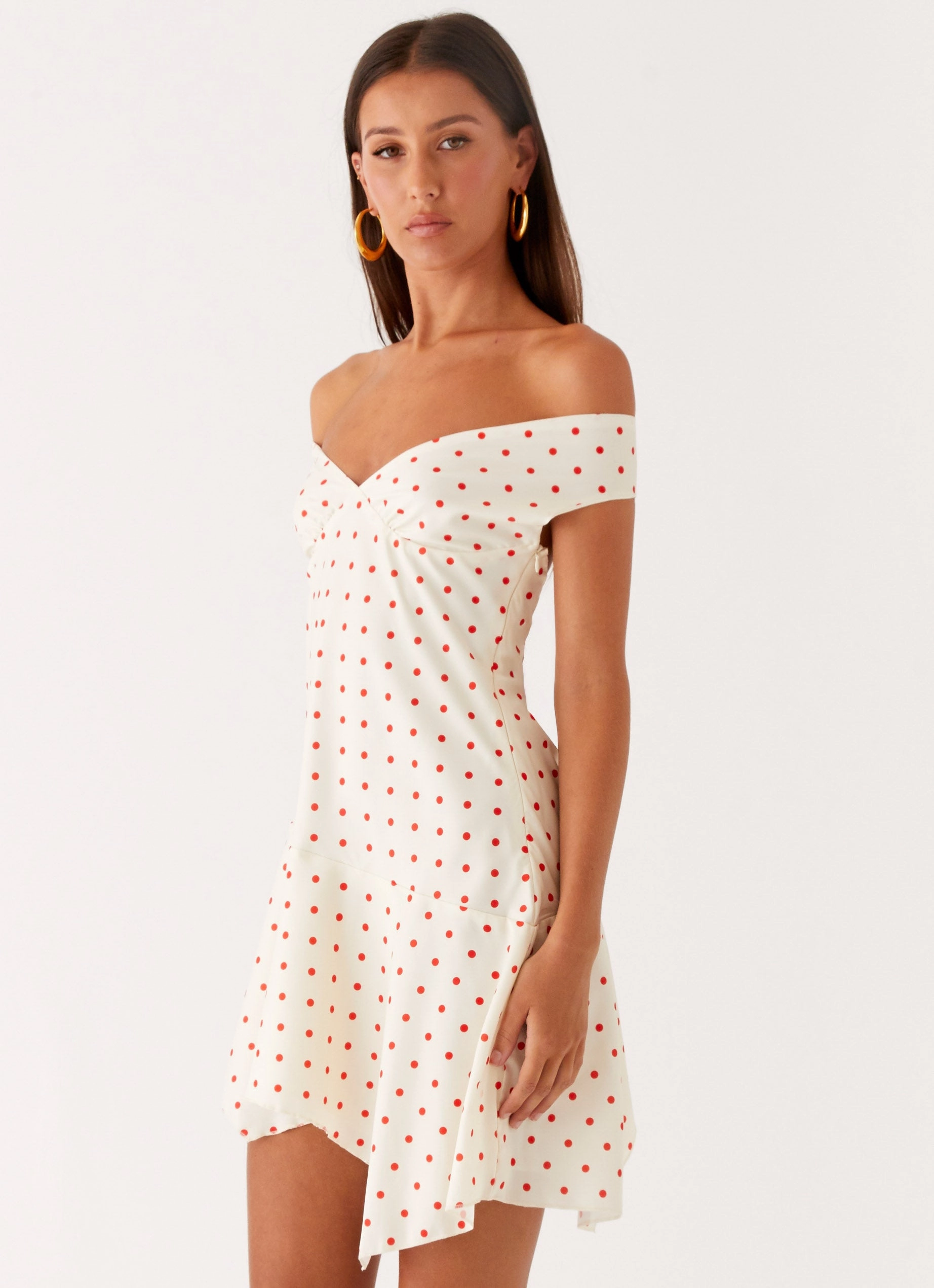 Alma Mini Dress - White Red Polka Dot BiasCutSilhouette