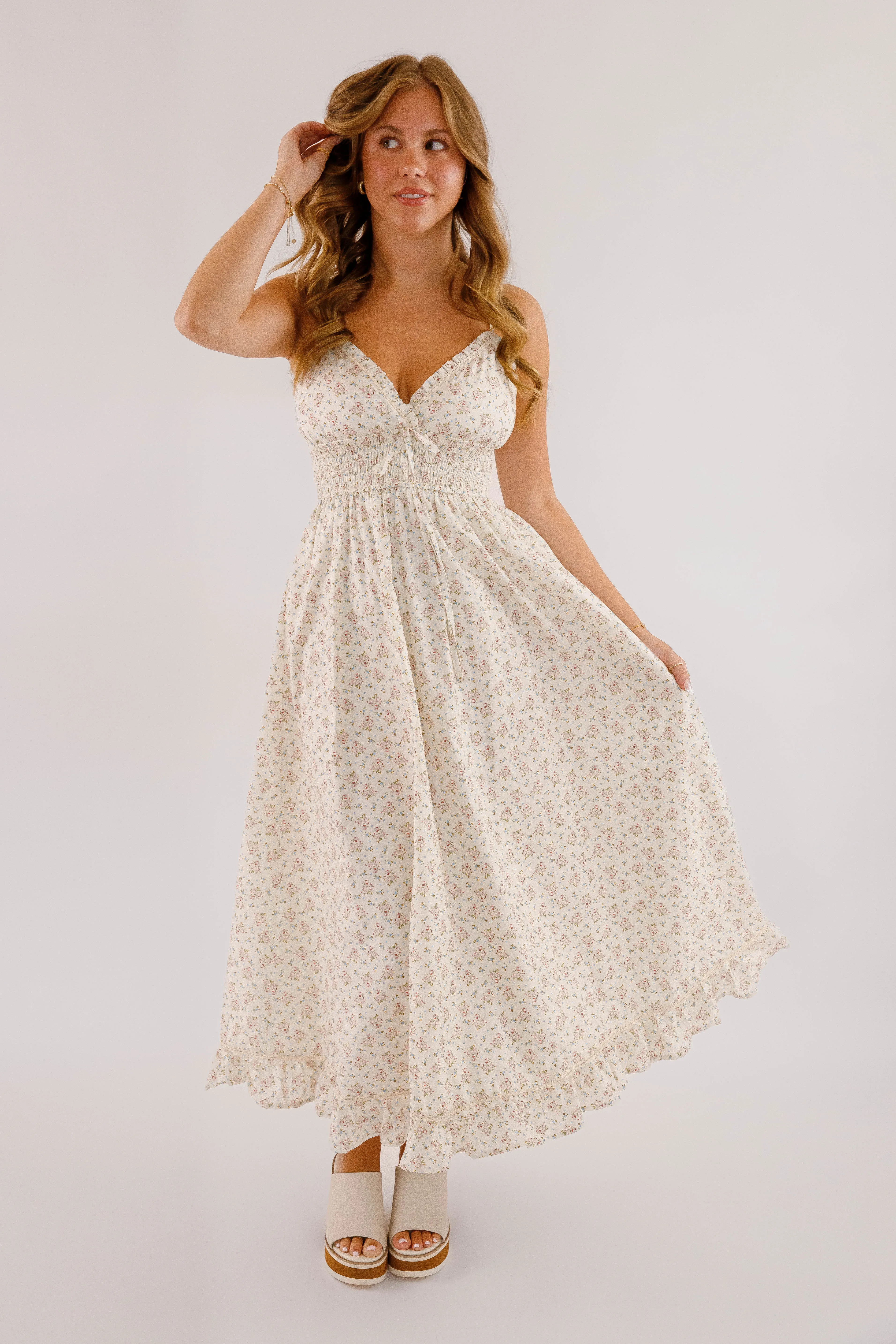 Dainty Finish Glossy-Finish Along The Way Maxi Dress