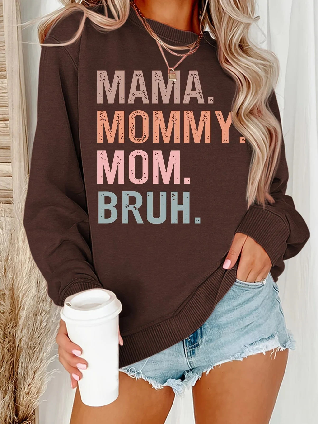 Alphabet Print Casual Crew Neck Long Sleeve Tee