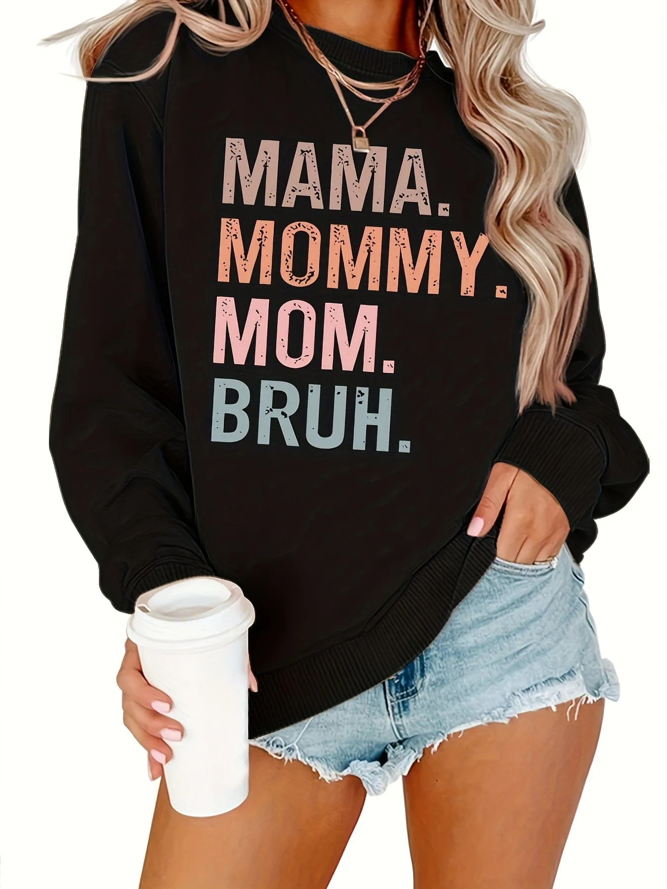 Alphabet Print Casual Crew Neck Long Sleeve Tee