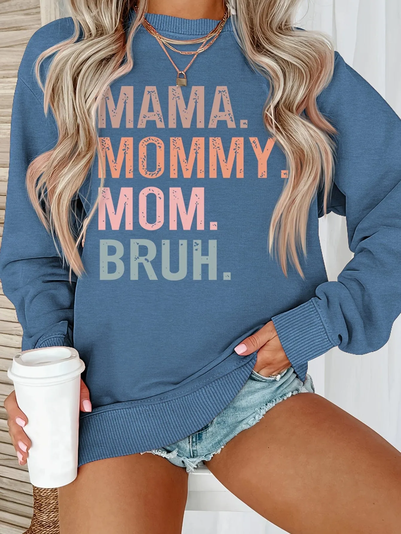 Alphabet Print Casual Crew Neck Long Sleeve Tee