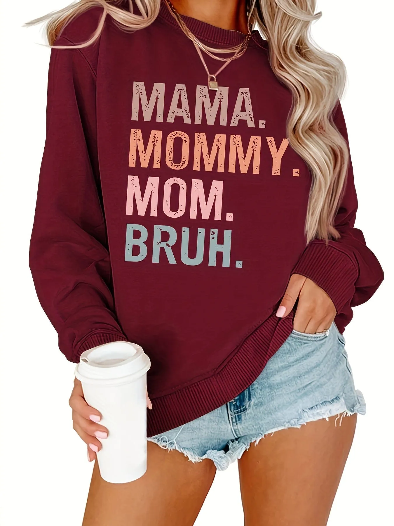Alphabet Print Casual Crew Neck Long Sleeve Tee