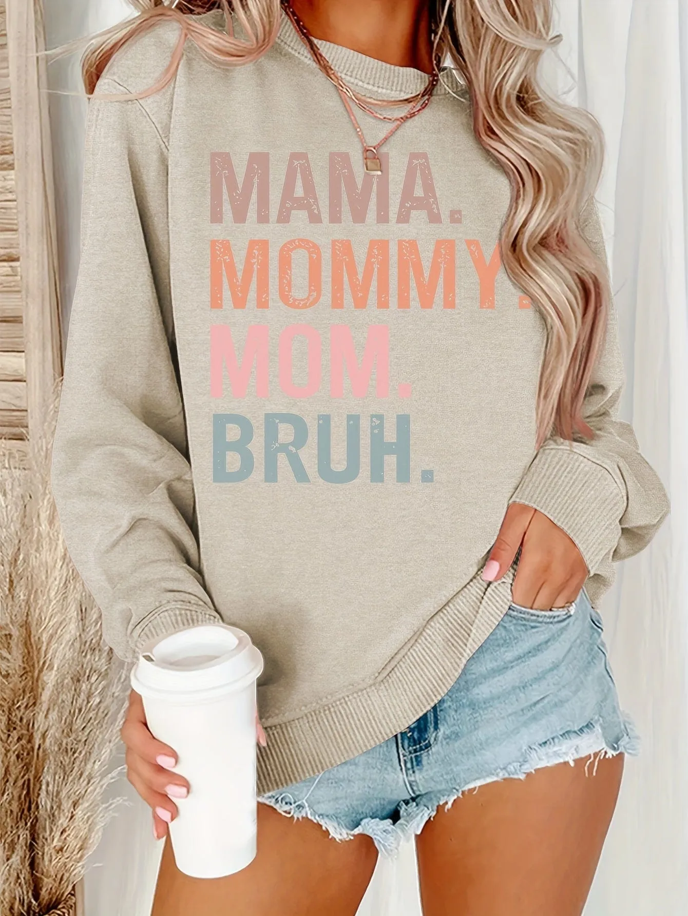 Alphabet Print Casual Crew Neck Long Sleeve Tee