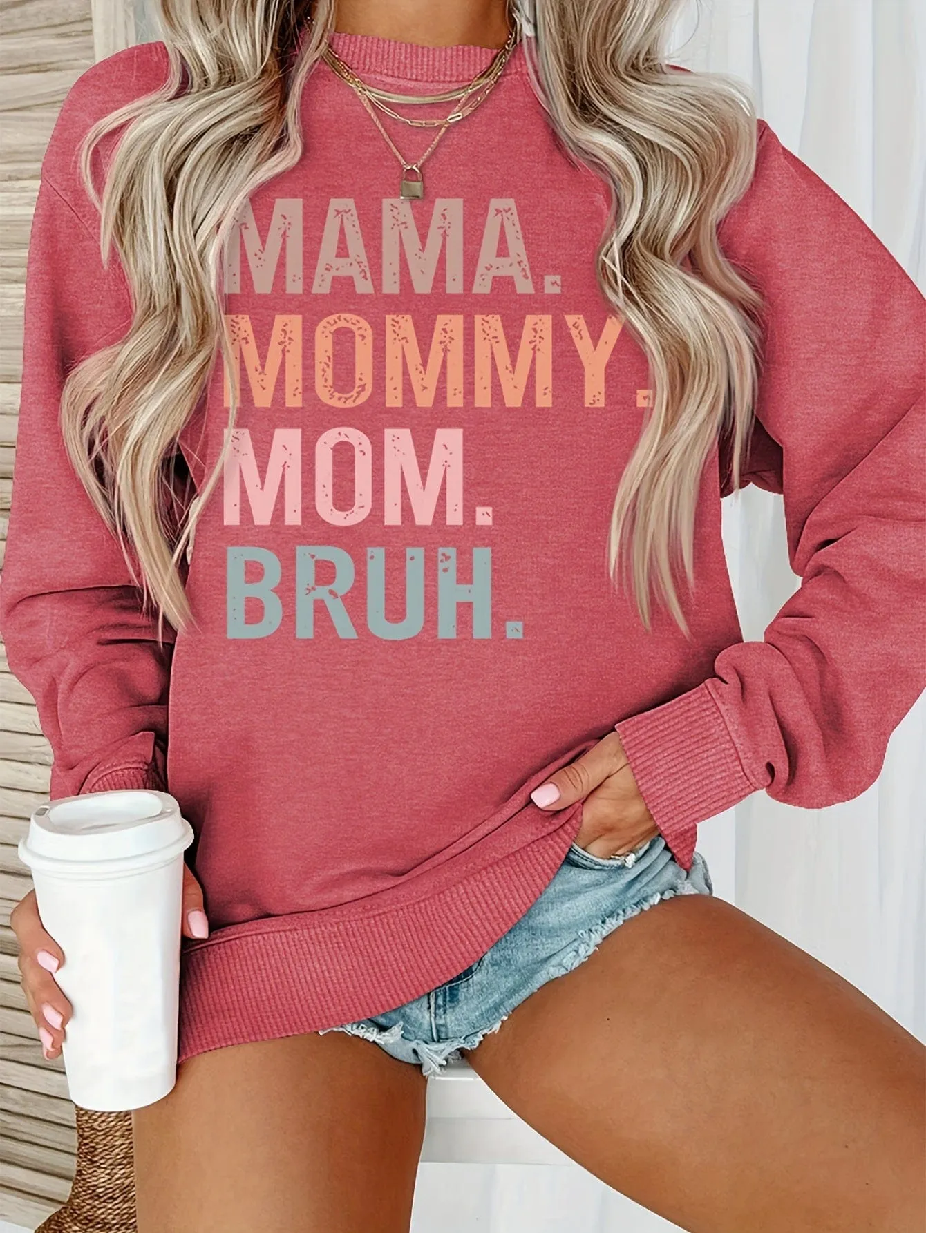 Alphabet Print Casual Crew Neck Long Sleeve Tee