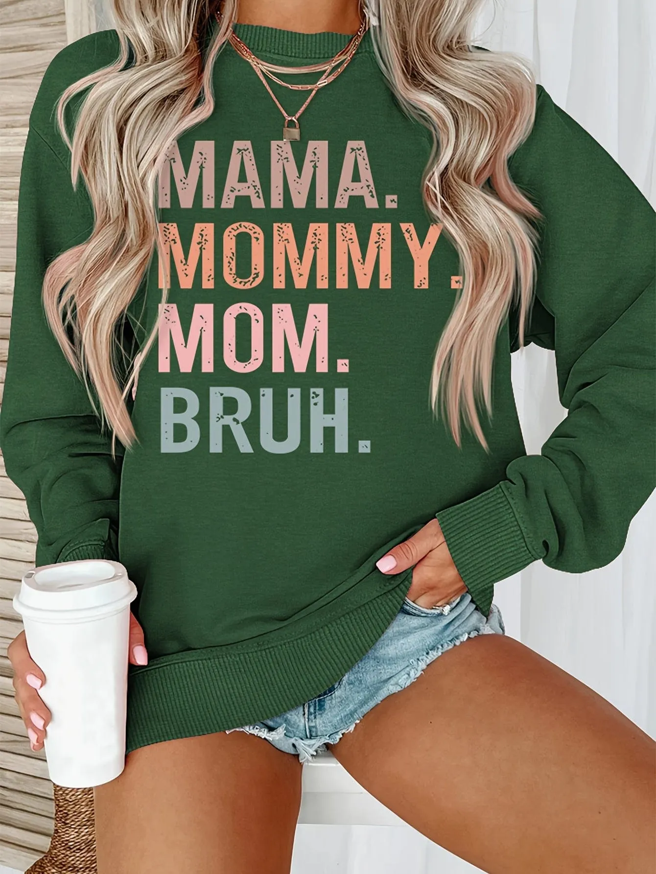 Alphabet Print Casual Crew Neck Long Sleeve Tee