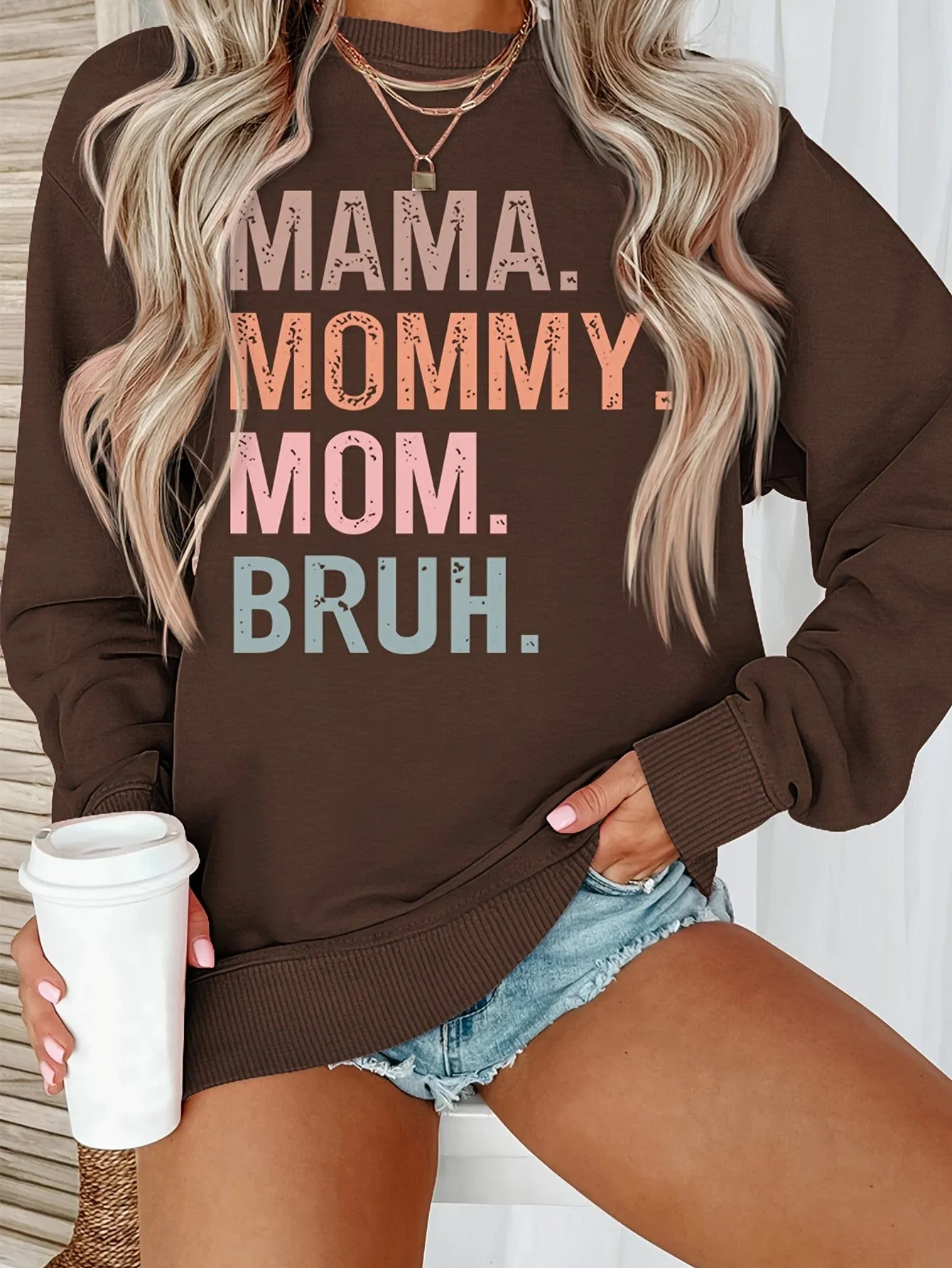 Alphabet Print Casual Crew Neck Long Sleeve Tee