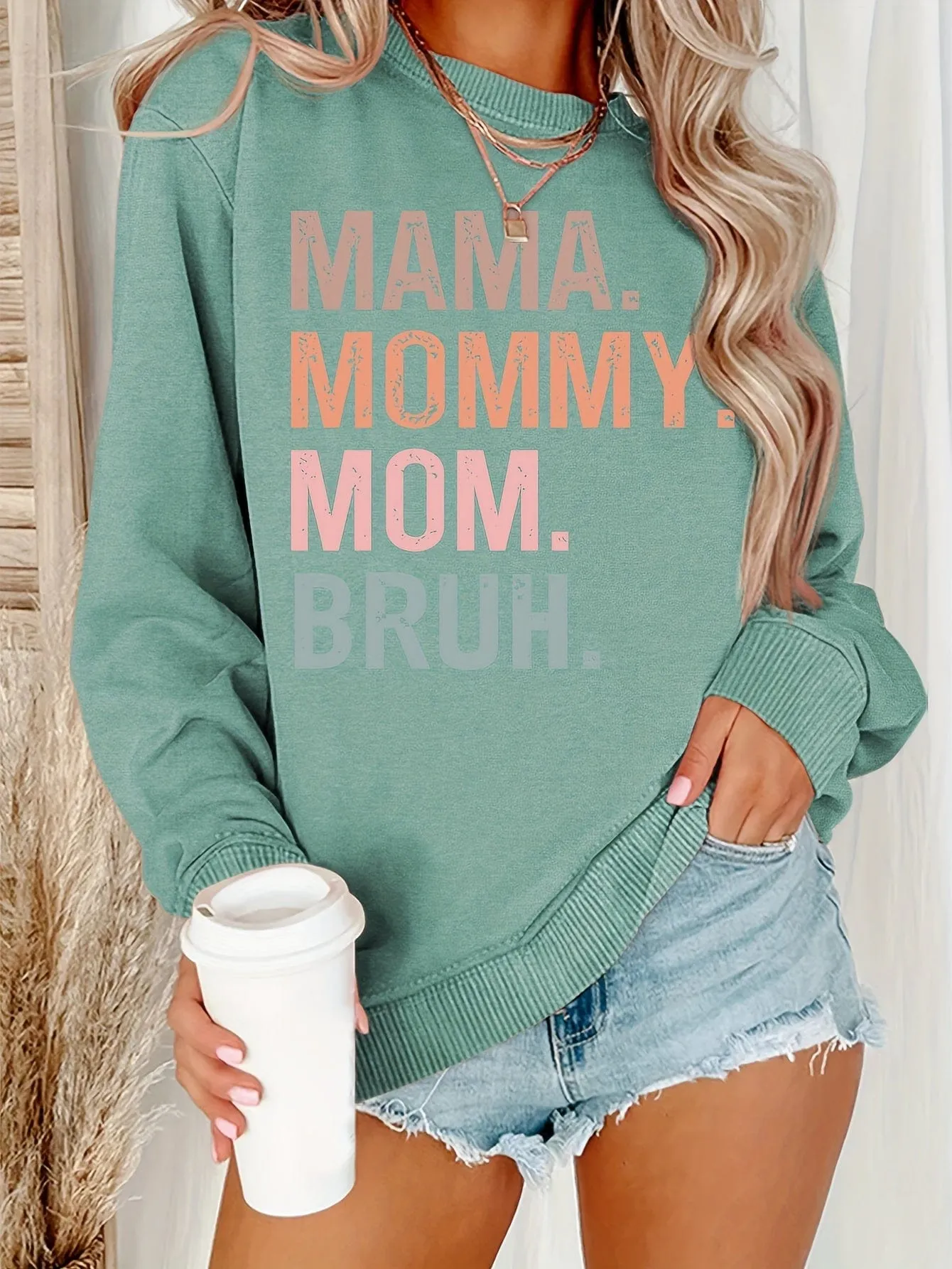 Alphabet Print Casual Crew Neck Long Sleeve Tee
