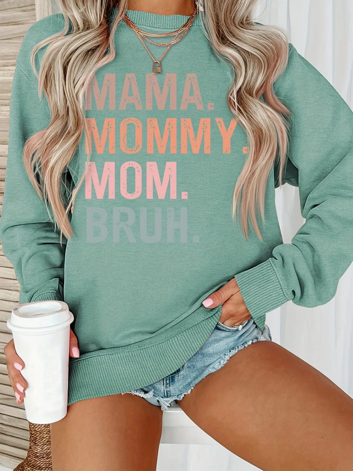 Alphabet Print Casual Crew Neck Long Sleeve Tee