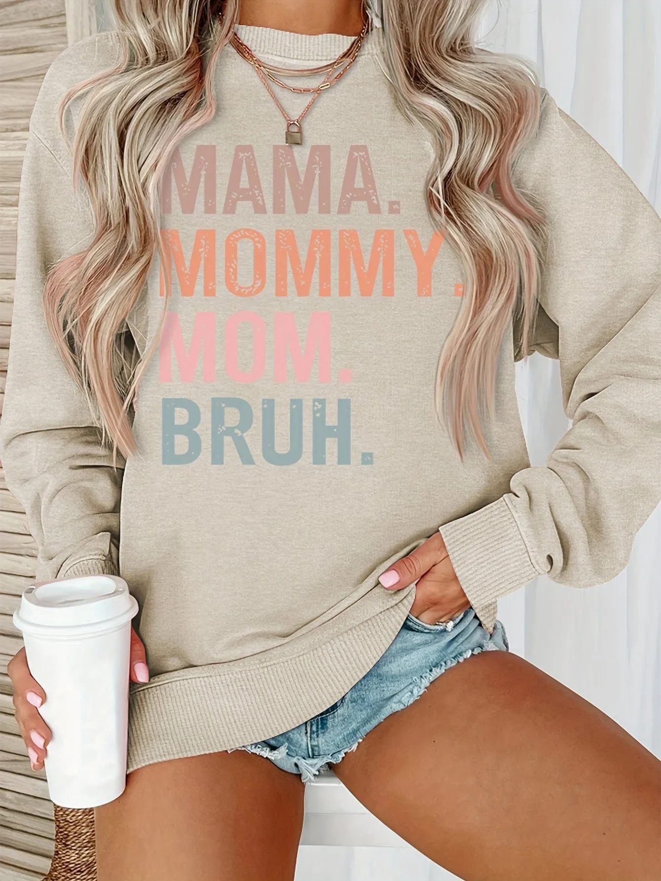 Alphabet Print Casual Crew Neck Long Sleeve Tee