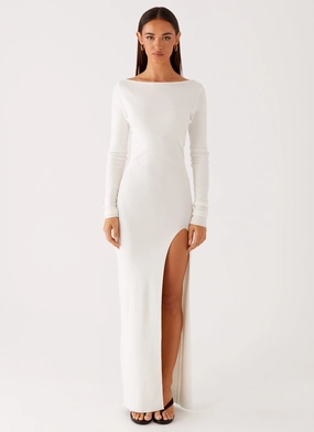 Amalfi Knit Maxi Dress - White Delicate Lines