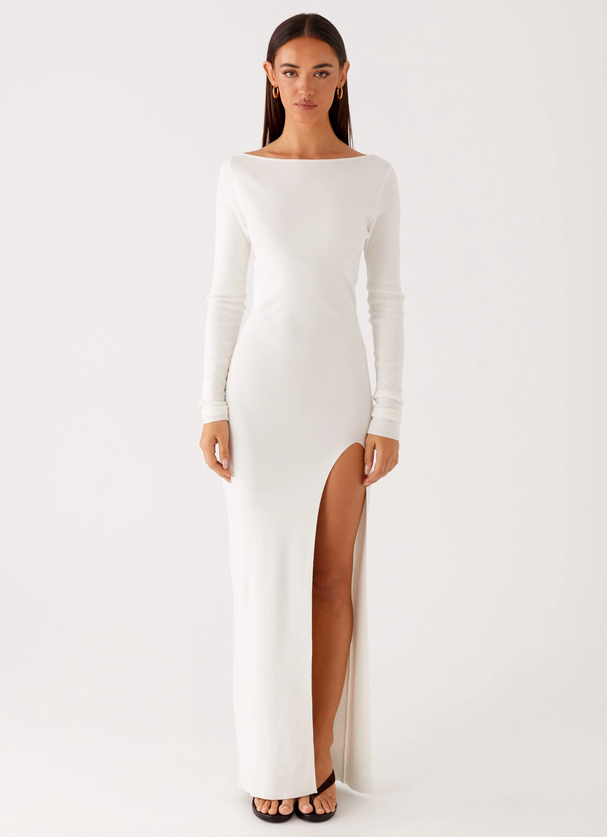 Amalfi Knit Maxi Dress - White Delicate Lines